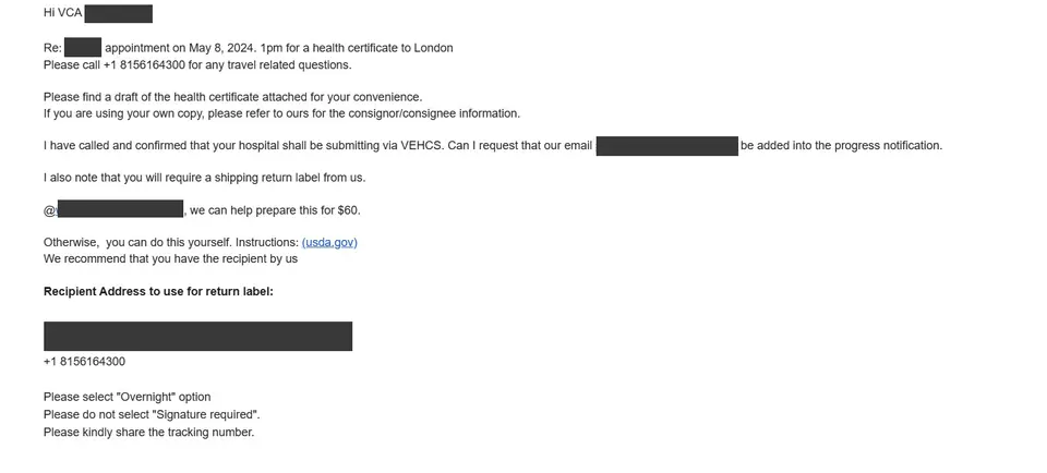 0xCargo Coordinates With Your Doctor for Pet Travel Paperwork and Health Certificates.