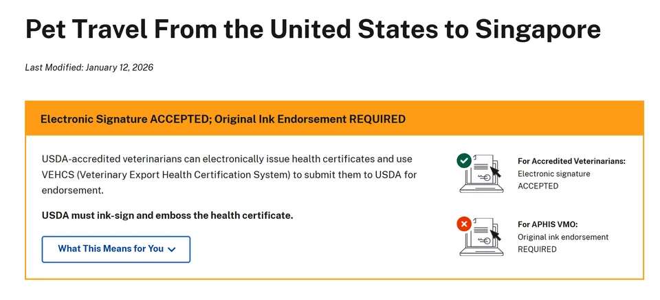 2026 Singapore Pet Entry Update: U.S. Dogs & Cats May Qualify for Home Quarantine — And the U.S. Has Been Reclassified to a Lower-Risk Schedule
